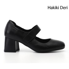 Gönderi(r) Kadın Siyah  Kalın Topuklu Mary Jane Hakiki Deri Ayakkabı