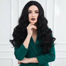 Bigelal Dalgalı Perçemsiz Uzun Fiber Sentetik Peruk / Koyu Kestane