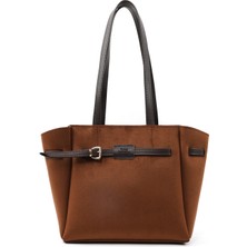 SHAKA Süet Taba/kahverengi SHK265 Suni Deri ,fermuarlı Tek Bölmeli, Kemer Detaylı El, Kol ve Omuz Çantası