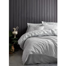 Bigelal Çift Kişilik Jakarlı Saten Nevresim Takımı Leaf Buz Mavisi