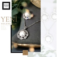 Studio Fashion 1988 Kararmaz Vip Çelik Premium Rodyum Zirkon Taşlı Inci Tasarım Küpe Kolye Set Takım