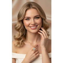 Studio Fashion 1988 Kadın Premium Kuyumcu Işçilik Rodyum Kaplama Zirkon Taşlı Modern Tasarım Kolye