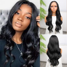 Bigelal Siyah Fiber Sentetik Dalgalı Tül Peruk