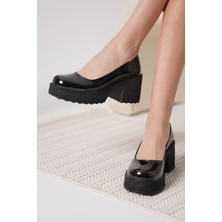 Roof Atelier Talya Siyah Rugan Kalın Topuklu Loafer Ayakkabı