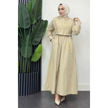 Tesettür Diyarı Venüs Yelekli Trikoton Tesettür Elbise- Bej