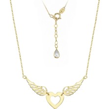 Hakan Mücevherat Melek Kanat ve Kalp Minimal 14 Ayar Altın Kolye