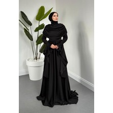 Merven Akyüz Sharin Drapeli Kolları Fırfırlı Abiye Siyah