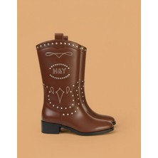 Emienza Helıos Vegan Deri Işlemeli Trok Detaylı Kovboy Bayan Bot