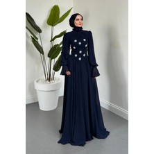 Merven Akyüz Lumiere Seyyar Korseli Şifon Abiye Lacivert