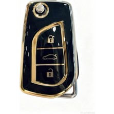 Autohan Keys Toyota Anahtar Koruma Kılıfı, Siyah-Altın Renk, Corolla Auris Yaris Verso Avensis Aygo Hilux Modelleri Için