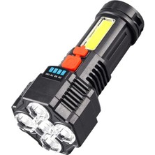 CINARSTORE Şarjlı 5 Ledli Ultra Güçlü Profesyonel El Feneri Şarj Göstergeli Su Geçirmez Cob LED Fener Işıldak Ultra Hafif