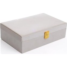 CINARSTORE Bej Kadife Mücevher Organizer Takı Kutusu Düzenleyici | Aynalı, Bölmeli, Şık Takı Saklama Kutusu, Kadife Kaplama 25×16×7 cm