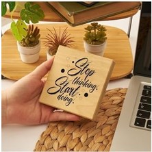 Stop Thinking Start Doing Motivasyon Mesajlı Mini Ahşap Blok