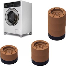 Beyaz Eşya Ayağı Çamaşır Makinesi Mobilya Titreşim Önleyici Kaydırmaz 4 Lü Set Kahverengi (3,5 Cm)