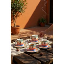 Kütahya Home Kızıl Çember Kahve Fincan Takımı 12 Parça Fine Porselen 6 Kişilik