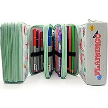 CINARSTORE Ikili Desenli Modelist Kalem Kutusu Kalemkutu Vegan Deri Üç Bölmeli Kalemlik - Yeşil