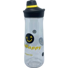 CINARSTORE 650ML Döndürülerek Açılan Rahat Kapaklı Kulplu Desenli Gövde Polikarbon Su Matarası (Siyah)