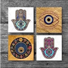 CINARSTORE Nazar, Fatma Ana Eli  Taş Bardak Altlığı Seti - 4 Parça - Dekoratif, Rustik Mutfak Aksesuarı, 10X10 Cm, Kaydırmaz Tabanlı, Şık ve Dayanıklı SC511