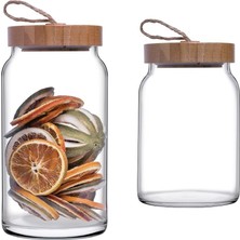 CINARSTORE 43573S00 Woody Ahşap Kapaklı Kavanoz, Şeffaf ve 43583S00 Woody Ahşap Kapaklı Kavanoz 860 cc