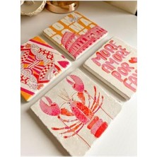 CINARSTORE Modern Art Tasarımlı Bardak Altlığı Roma, Pembe ve Turuncu Kolezyum, Iskambil ve Motto Temalı