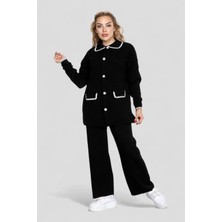 Newco Kadın 2 Li Trıko Takım Çoban Dikişli Cep ve Düğme Detaylı Takım Şık Konforlu