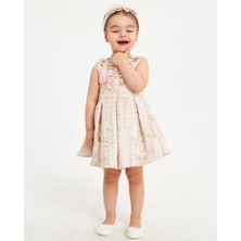 Baby Hola Kız Çocuk Abiye Elbise Balo&Özel Gün Altın Biye ve Çiçek Detaylı Jakar Hediye Taçlı Babyhola