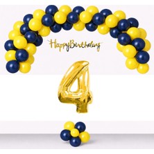 Tedaks Sarı Lacivert Balonlar Gold Happy Birthday Banner Gold Rakam Taraftar Doğum Günü