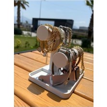2 Katlı Takı Organizer Düzenleyici T Stand Bileklik & Saat Standı Beyaz