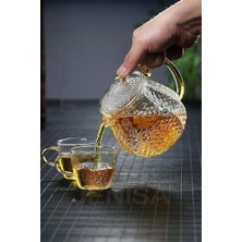 Modern Cam Demlik 550 ml - Dayanıklı, Cam Süzgeçli ve Altın Kulplu Çay Keyfi