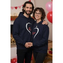 Gülseli Baskılı Kapüşonlu Şardonlu Sevgili Kombini Ikili Sweatshirt (S-M-L Beden Uyumludur.) P-00020128