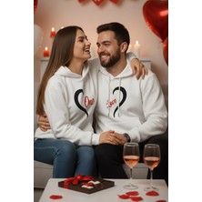 Gülseli Baskılı Kapüşonlu Şardonlu Sevgili Kombini Ikili Sweatshirt (S-M-L Beden Uyumludur.) P-00020128