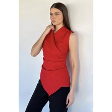 Gülseli Kadın Kruvaze Yaka Taşlı Drapeli Asimetrik Kesim Bluz P-00020101