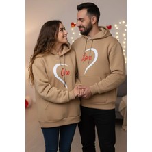 Gülseli Baskılı Kapüşonlu Şardonlu Sevgili Kombini Ikili Sweatshirt (S-M-L Beden Uyumludur.) P-00020128