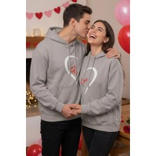 Gülseli Baskılı Kapüşonlu Şardonlu Sevgili Kombini Ikili Sweatshirt (S-M-L Beden Uyumludur.) P-00020128