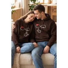 Gülseli Şardonlu Kapüşonlu Baskılı Sevgili Kombini Ikili Sweatshirt (S-M-L Beden Uyumludur.) P-00020125