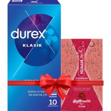 Durex Klasik Prezervatif 10'lu + Humanlife 5 gr x 10 Çilek Aromalı Jel Lubricant