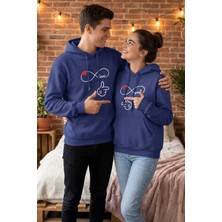Gülseli Şardonlu Kapüşonlu Baskılı Sevgili Kombini Ikili Sweatshirt (S-M-L Beden Uyumludur.) P-00020125
