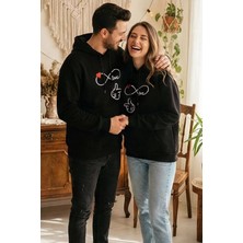 Gülseli Şardonlu Kapüşonlu Baskılı Sevgili Kombini Ikili Sweatshirt (S-M-L Beden Uyumludur.) P-00020125