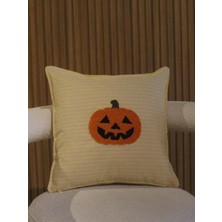 Arcosta Bal Kabağı Figürlü Punch Nakışlı Kırlent Kılıfı 45X45 cm - Çizgili Halloween Temalı Yastık Kılıfı