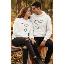 Gülseli Şardonlu Kapüşonlu Baskılı Sevgili Kombini Ikili Sweatshirt (S-M-L Beden Uyumludur.) P-00020125