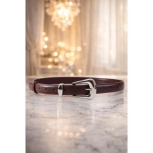 Williampolo Full Grain Deri Gümüş Toka Kahverengi  Kadın Kemer