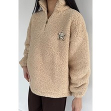 Gülseli Kadın Yarım Fermuarlı Peluş Sweatshirt P-00020084