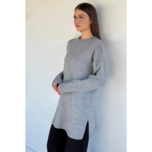 Gülseli Kadın Bisiklet Yaka Yırtmaçlı Triko Tunik P-00020086