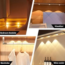 3 Led'li Şarjlı Dolap Altı Aydınlatma, Hareket Sensörlü, 3 Modlu, Yapışkanlı, Delme Gerektirmez, Slim Beyaz Kasa, Dekoratif, Kısılabilir Gece Lambası,, Dolap, Merdiven Lambası 40 cm