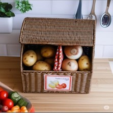 CINARSTORE Kosova Wicker Serisi Hasır Örme Iki Bölmeli Patates/soğan Sepeti