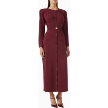 Belted Cardigan Dress, Lüks Örgü Kumaşlı Kuşaklı Şık Triko Elbise