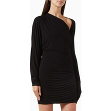 Noki Mini Elbise, Çıkarılabilir Eldiven Detaylı Siyah Viskon Kaşmir Karışımı