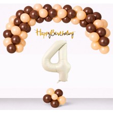 Tedaks Kahverengi Kum Beji Ten Rengi Balonlar Gold Happy Birthday Banner Krem Rakam Doğum Günü Seti