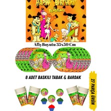 Taş Devri Bam Bam Çakıl Temalı Doğum Günü Tabak , Bardak , Afiş Seti 35X50