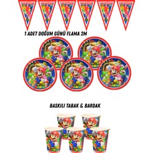 Süper Mario 32 Kişilik Tabak , Bardak , Flama Bayrak Doğum Günü Set